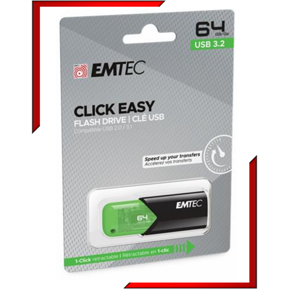 EMTEC 64GB USB 3.2 "B110 CLICK EASY" Fekete-Zöld Pendrive