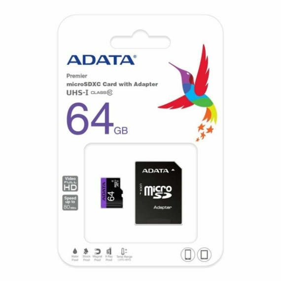 Adata Premier 64GB memóriakártya adapterrel (microSDXC, UHS-I Class 10)