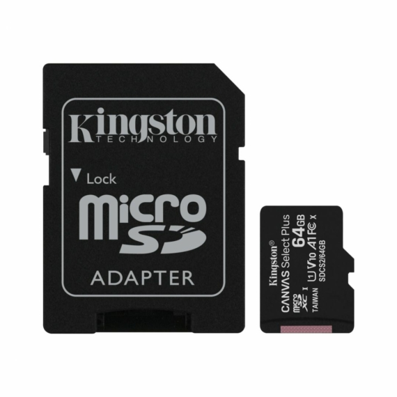 Kingston 64GB microSDXC Canvas Select Plus 100R A1 C10 Card + adapterrel (SDCS2-64GB)